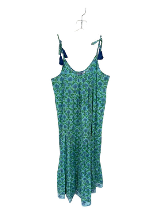 Modern Soul Size Est M Blue & Green 100% Cotton Tulip Tassel Detail Maxi Dress Blue & Green / Est M