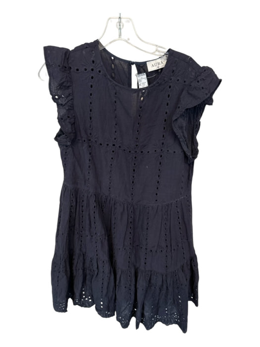 Aura Size M Navy 100% Cotton Eyelet Short Sleeve Mini Dress Navy / M