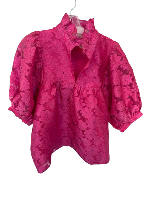 Jade Size M Pink Polyester Balloon Sleeve Flowers Ruffle Top Pink / M