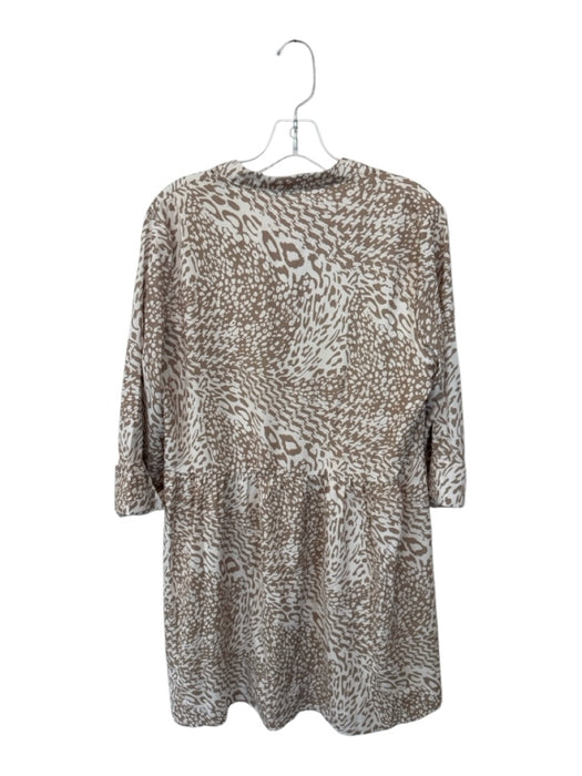 Size M Taupe & Cream Polyester Long Sleeve Animal Print Button Down Dress Taupe & Cream / M