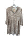 Size M Taupe & Cream Polyester Long Sleeve Animal Print Button Down Dress Taupe & Cream / M