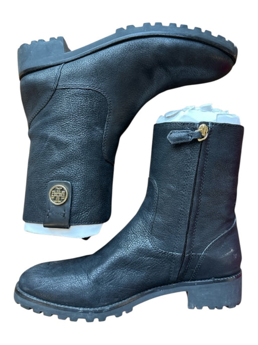 Tory Burch Shoe Size 9 Black Leather Side Zip Rubber Sole Ankle Boots Black / 9