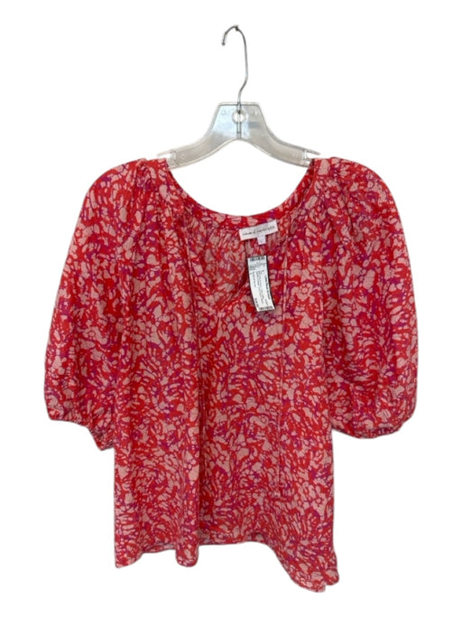 House of Harlow Size L Red, Pink & Purple 100% Cotton Splatter Peasant Top Red, Pink & Purple / L