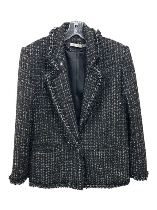 Alice & Olivia Size 8 Black, Gold, Silver Polyester Blend Long Sleeve Jacket Black, Gold, Silver / 8