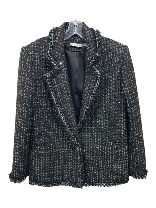 Alice & Olivia Size 8 Black, Gold, Silver Polyester Blend Long Sleeve Jacket Black, Gold, Silver / 8