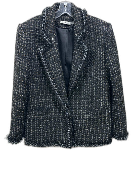 Alice & Olivia Size 8 Black, Gold, Silver Polyester Blend Long Sleeve Jacket Black, Gold, Silver / 8