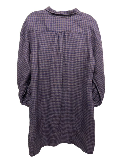 Ann Mashburn Size XS Brown & Navy Linen Checkered Shirt dress Collar Dress Brown & Navy / XS