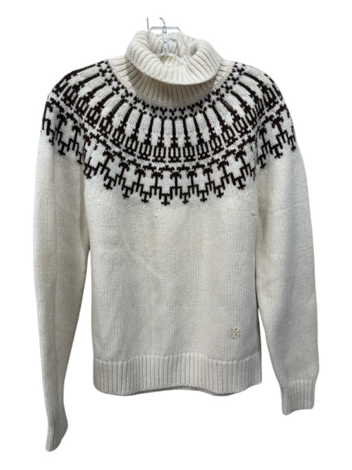 Tory Burch SPORT Size S/P Cream & Brown Merino Wool Turtle Neck Chunky Sweater Cream & Brown / S/P