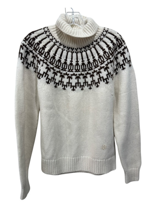 Tory Burch SPORT Size S/P Cream & Brown Merino Wool Turtle Neck Chunky Sweater Cream & Brown / S/P