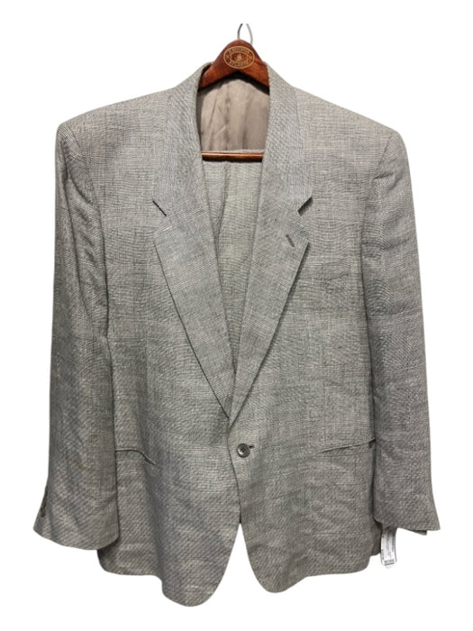 Armani Vintage Light Gray Linen Blend Plaid One Button Men's Suit Est 42