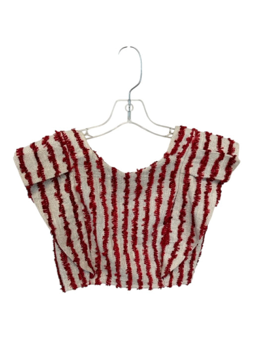 Koch Size S Red & White Cotton Flutter Sleeves Striped Top Red & White / S