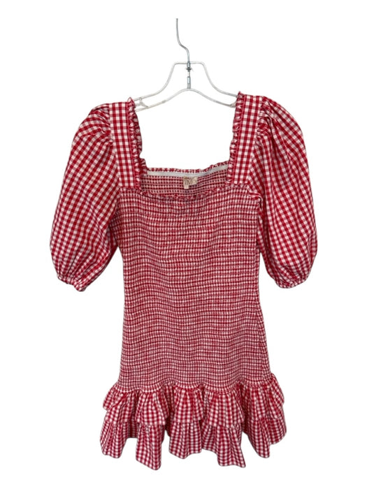 TiMo Size S Red & White Cotton 3/4 Balloon Sleeve Gingham Rouched Dress Red & White / S