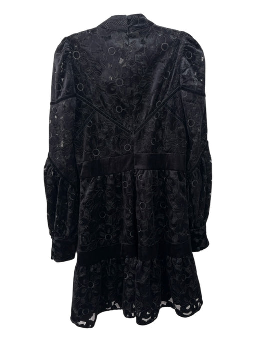 Ted Baker Size 2/M Black Velvet High Neck Stitching Long Puff Sleeve Dress Black / 2/M