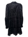 Ted Baker Size 2/M Black Velvet High Neck Stitching Long Puff Sleeve Dress Black / 2/M