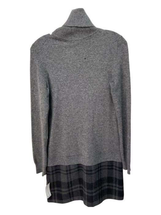 Theory Size M Gray Cashmere Drop Waist Plaid Long Sleeve Turtleneck Dress Gray / M