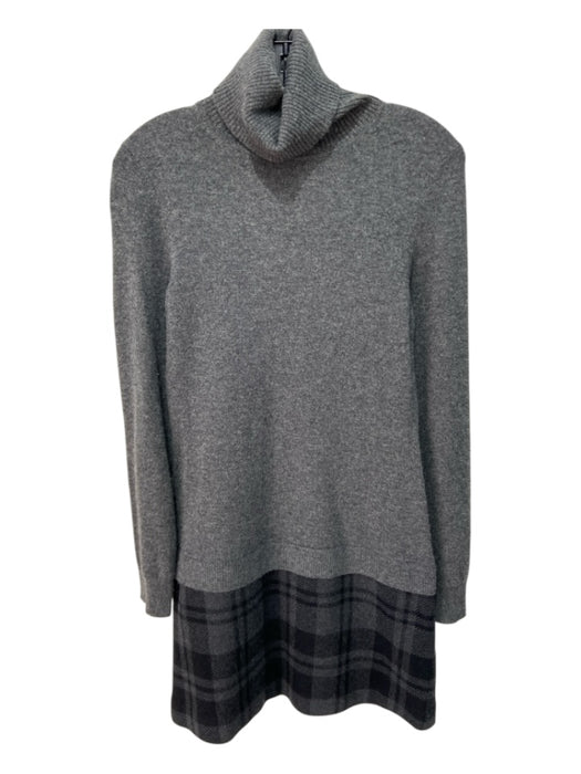 Theory Size M Gray Cashmere Drop Waist Plaid Long Sleeve Turtleneck Dress Gray / M