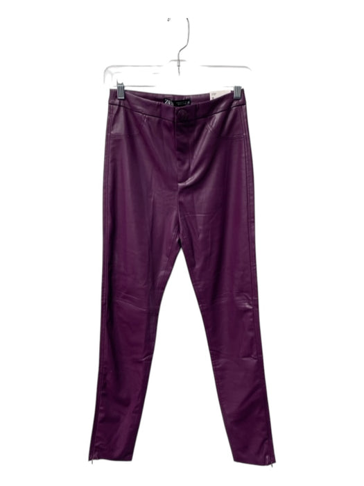 Zara Size Small Purple Faux Leather Legging High Rise Slim Fitted Pants Purple / Small