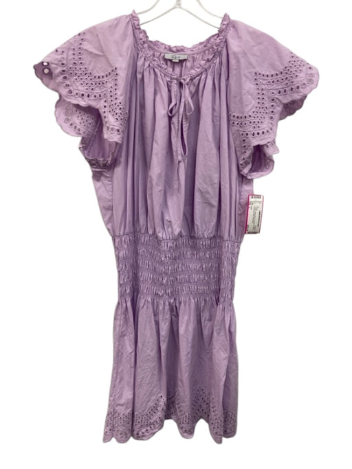 Rails Size L Purple Cotton Blend Eyelets Tie Neck Sleeveless Mini Dress Purple / L