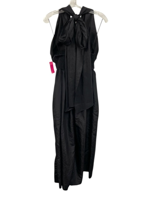 Free People Size S Black Nylon Blend Tie Neck Halter Floor Length Jumpsuit Black / S