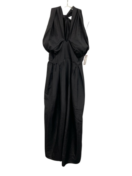 Free People Size S Black Nylon Blend Tie Neck Halter Floor Length Jumpsuit Black / S