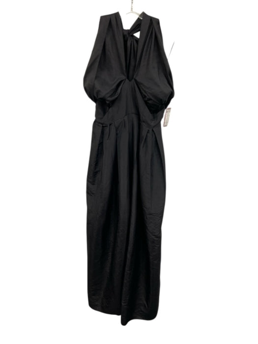 Free People Size S Black Nylon Blend Tie Neck Halter Floor Length Jumpsuit Black / S