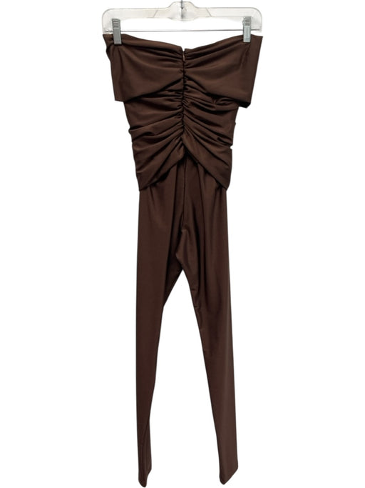 Ronny Kobo Size S Brown Nylon Blend Cut Outs Zip Back Sleeveless Jumpsuit Brown / S