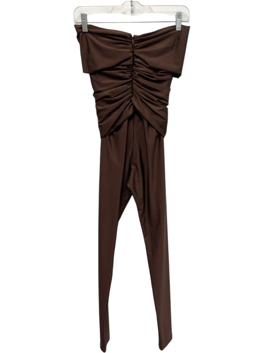 Ronny Kobo Size S Brown Nylon Blend Cut Outs Zip Back Sleeveless Jumpsuit Brown / S