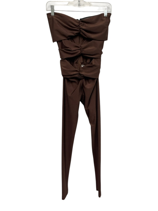 Ronny Kobo Size S Brown Nylon Blend Cut Outs Zip Back Sleeveless Jumpsuit Brown / S