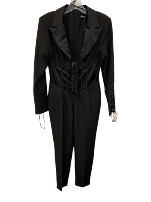 Lavish Alice Size 6 Black Poly Blend Corset Long Sleeve Zip Back Jumpsuit Black / 6