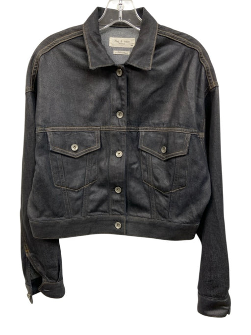 Rag & Bone Size M Black Cotton Blend Coated Button Front Long Sleeve Jacket Black / M