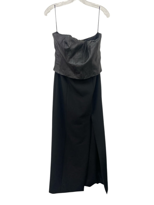 Cinq a Sept Size 8 Black Poly Blend Zip Back Mixed Fabric Long Sleeveless Dress Black / 8