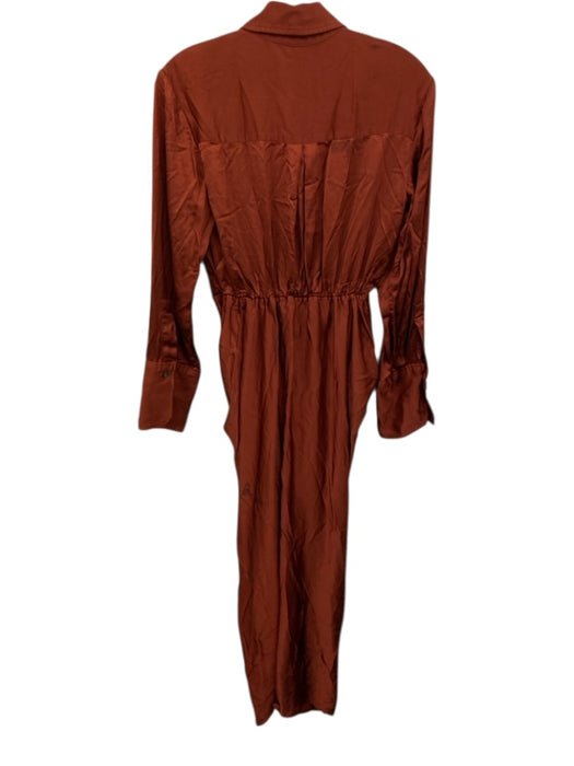 A.L.C. Size 2 Red Viscose Button Front Long Sleeve Tie Waist Satin Dress Red / 2