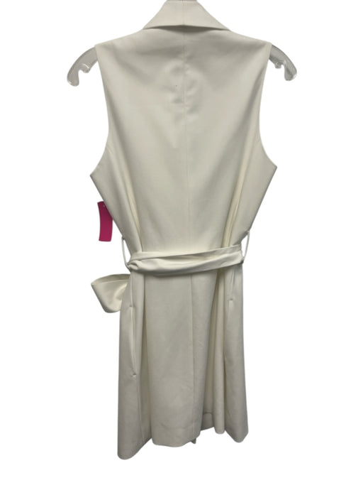 Zara Size S White Polyester Tie Belt Button Front Sleeveless Lapels Dress White / S