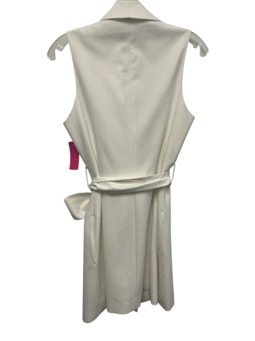 Zara Size S White Polyester Tie Belt Button Front Sleeveless Lapels Dress White / S