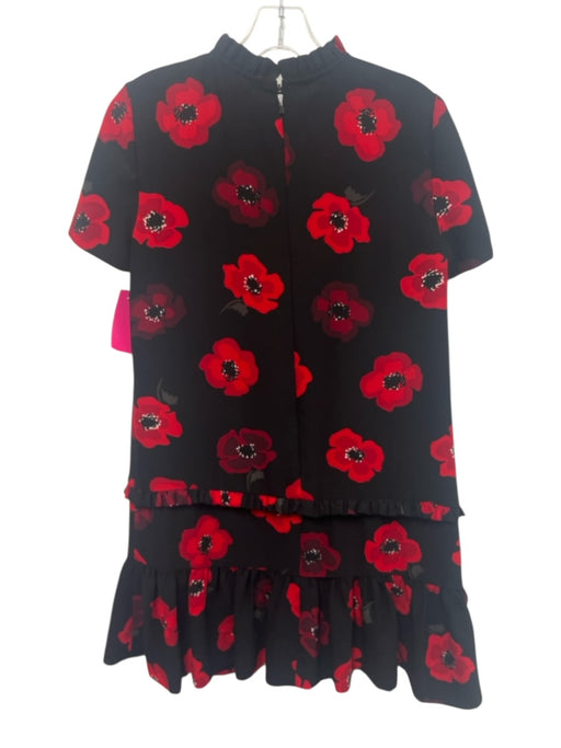 Kate Spade Size XS Black & Red Polyester Floral Short Sleeve Mock Neck Dress Black & Red / XS
