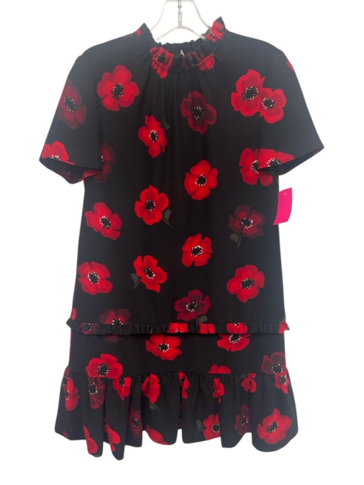 Kate Spade Size XS Black & Red Polyester Floral Short Sleeve Mock Neck Dress Black & Red / XS