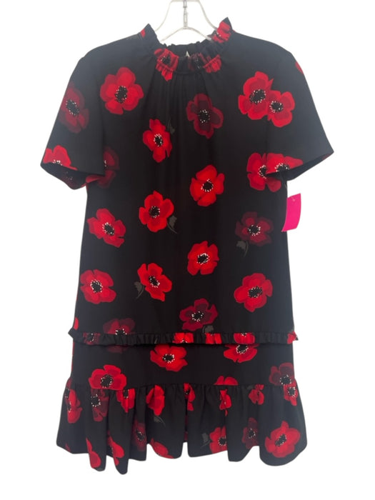 Kate Spade Size XS Black & Red Polyester Floral Short Sleeve Mock Neck Dress Black & Red / XS