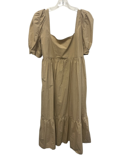 En Saison Size M Beige Cotton Pockets Zip Close Square Neck Puff Sleeve Dress Beige / M