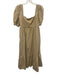 En Saison Size M Beige Cotton Pockets Zip Close Square Neck Puff Sleeve Dress Beige / M