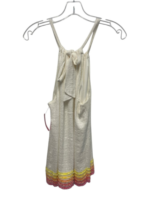 Trina Turk Size L White & Multi Cotton Mini Sleeveless Fringe Detail Top White & Multi / L