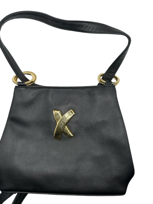 Paloma Picasso Black & Gold Leather Crossbody Strap Snap Closure Bag Black & Gold / S