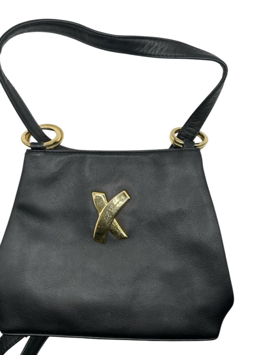 Paloma Picasso Black & Gold Leather Crossbody Strap Snap Closure Bag Black & Gold / S