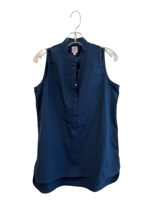 Ann Mashburn Size Medium Navy Cotton Sleeveless Half Button stand collar Dress Navy / Medium