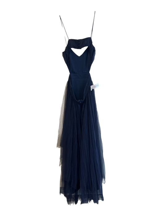 Fame & Partners Size 2 Navy Polyester Spaghetti Strap Open Back slit Gown Navy / 2