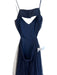 Fame & Partners Size 2 Navy Polyester Spaghetti Strap Open Back slit Gown Navy / 2
