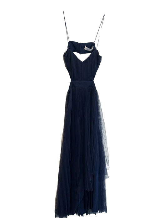 Fame & Partners Size 2 Navy Polyester Spaghetti Strap Open Back slit Gown Navy / 2