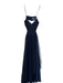 Fame & Partners Size 2 Navy Polyester Spaghetti Strap Open Back slit Gown Navy / 2