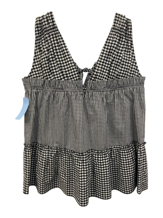Derek Lam 10 Crosby Size 4 White & Black Cotton Gingham V Neck Sleeveless Top White & Black / 4