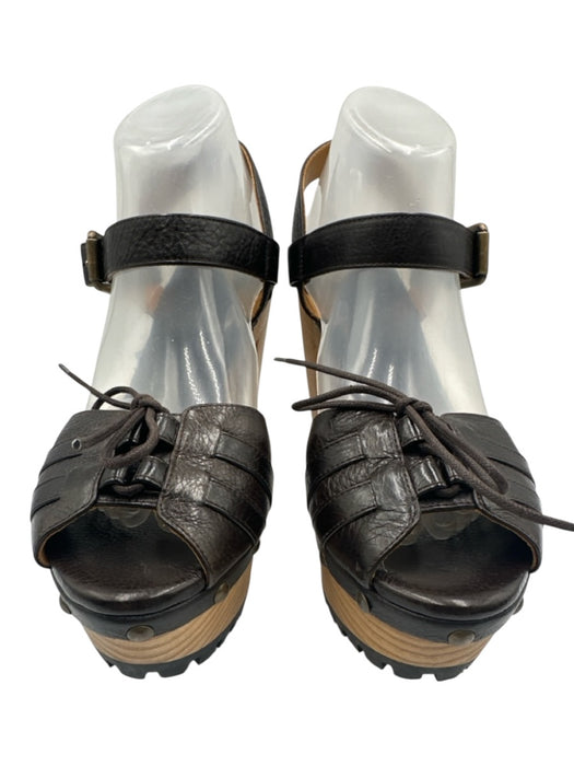 Polo Ralph Lauren Shoe Size 41 Brown & Tan Leather & Wood Platform Sandals Brown & Tan / 41