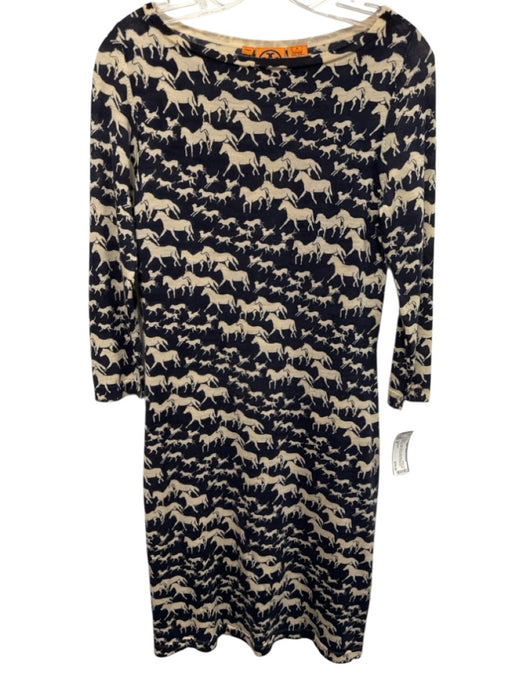 Tory Burch Size M Navy & white Wool Long Sleeve Horses & Dogs Midi Dress Navy & white / M